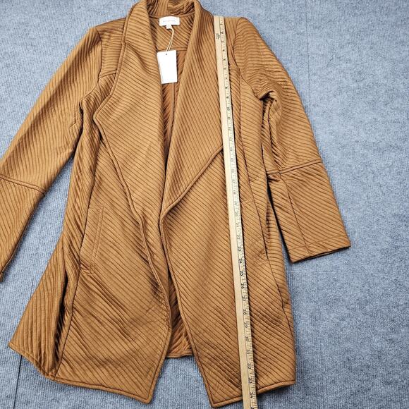 Skies Are Blue Cardigan Womens Medium Brown Open Front Draped Longline Minimal - Picture 3 of 7
